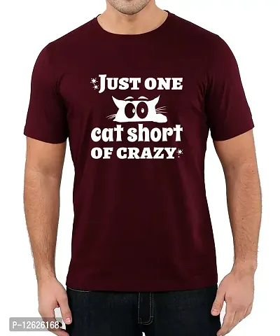 Caseria Men's Round Neck Cotton Half Sleeved T-Shirt with Printed Graphics - Just One Cat Short (Maroon, XL)