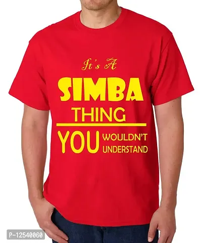 Caseria Men's Round Neck Cotton Half Sleeved T-Shirt with Printed Graphics - It's A Simba Thing (Red, L)