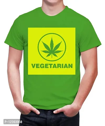 Caseria Men's Round Neck Cotton Half Sleeved T-Shirt with Printed Graphics - Weed Vegetarian (Parrot Green, L)