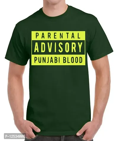 Caseria Men's Round Neck Cotton Half Sleeved T-Shirt with Printed Graphics - Advisory Punjabi Blood (Bottel Green, SM)-thumb0