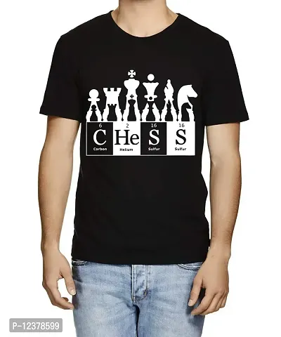 Caseria Men's Round Neck Cotton Half Sleeved T-Shirt with Printed Graphics - Chess Formula (Black, L)