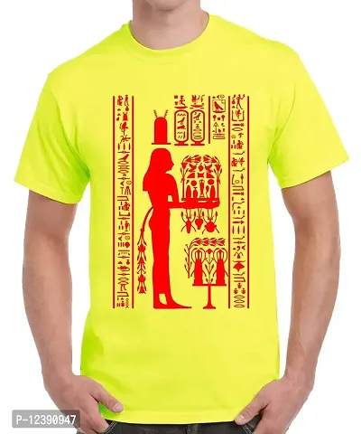 Caseria Men's Round Neck Cotton Half Sleeved T-Shirt with Printed Graphics - Egypt Histrography (Lemon Yellow, L)-thumb0