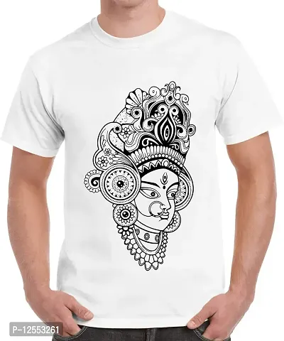 Caseria Men's Round Neck Cotton Half Sleeved T-Shirt with Printed Graphics - Maa Devi (White, XXL)