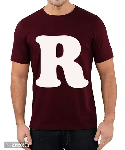 Caseria Men's Round Neck Cotton Half Sleeved T-Shirt with Printed Graphics - R Letter (Maroon, SM)