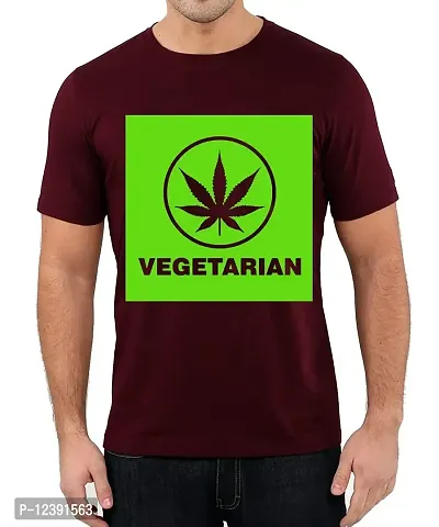 Caseria Men's Round Neck Cotton Half Sleeved T-Shirt with Printed Graphics - Weed Vegetarian (Maroon, XXL)