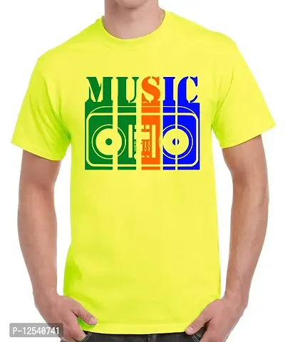 Caseria Men's Round Neck Cotton Half Sleeved T-Shirt with Printed Graphics - Music Player (Yellow, SM)-thumb0