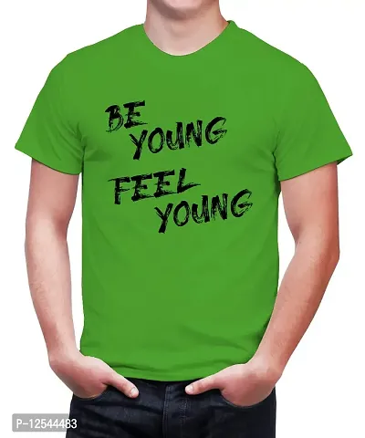 Caseria Men's Round Neck Cotton Half Sleeved T-Shirt with Printed Graphics - Be Young Feel Young (Parrot Green, XXL)-thumb0