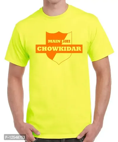 Caseria Men's Round Neck Cotton Half Sleeved T-Shirt with Printed Graphics - Sheild Mein Bhi Chokidar (Lemon Yellow, XXL)-thumb0