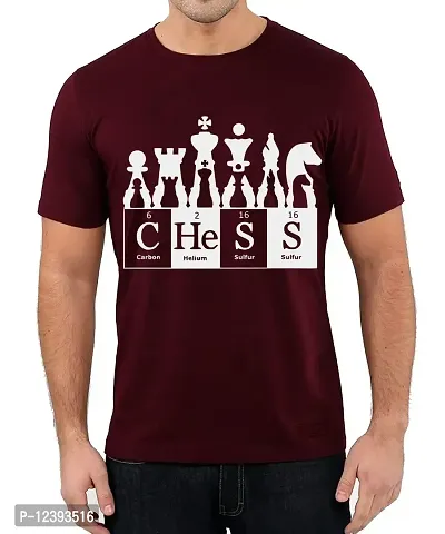 Caseria Men's Round Neck Cotton Half Sleeved T-Shirt with Printed Graphics - Chess Formula (Maroon, L)-thumb0