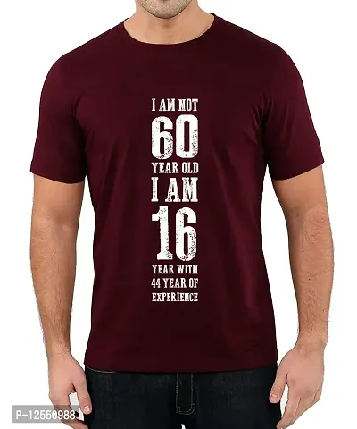 Caseria Men's Round Neck Cotton Half Sleeved T-Shirt with Printed Graphics - I Am Not 60 (Maroon, MD)-thumb0