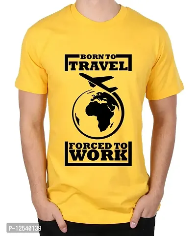 Caseria Men's Round Neck Cotton Half Sleeved T-Shirt with Printed Graphics - Born to Travel (Yellow, XXL)-thumb0