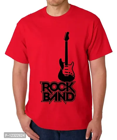 Caseria Men's Round Neck Cotton Half Sleeved T-Shirt with Printed Graphics - Rock Guitar (Red, XL)