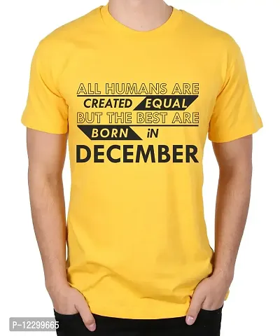 Caseria Men's Round Neck Cotton Half Sleeved T-Shirt with Printed Graphics - Best Born in December Pattern (Yellow, XL)