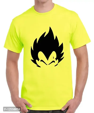 Caseria Men's Round Neck Cotton Half Sleeved T-Shirt with Printed Graphics - Saiyan Prince Silhouette (Lemon Yellow, SM)