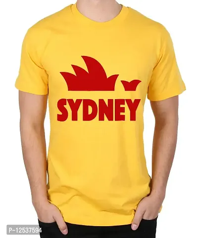 Caseria Men's Round Neck Cotton Half Sleeved T-Shirt with Printed Graphics - Sydney (Yellow, L)