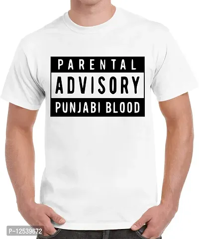 Caseria Men's Round Neck Cotton Half Sleeved T-Shirt with Printed Graphics - Advisory Punjabi Blood (White, XXL)