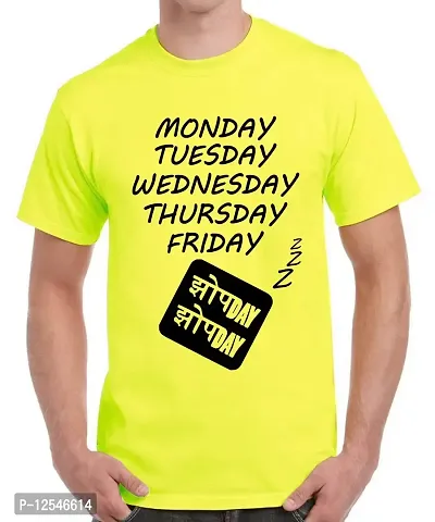 Caseria Men's Round Neck Cotton Half Sleeved T-Shirt with Printed Graphics - Mon to Friday (Lemon Yellow, MD)-thumb0