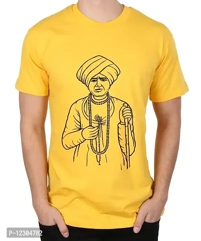 Caseria Men's Round Neck Cotton Half Sleeved T-Shirt with Printed Graphics - Jalaram Bapa (Yellow, XXL)