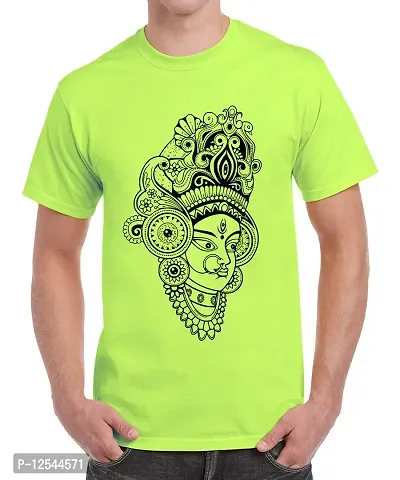 Caseria Men's Round Neck Cotton Half Sleeved T-Shirt with Printed Graphics - Maa Devi (Liril Green, MD)