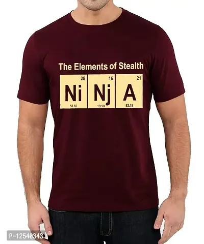 Caseria Men's Round Neck Cotton Half Sleeved T-Shirt with Printed Graphics - The Elements of Stealth (Maroon, XXL)