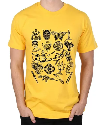 Caseria Men's Round Neck Half Sleeved T-Shirt with Graphics - Six (Yellow, MD)