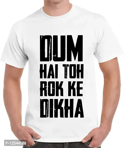 Caseria Men's Round Neck Cotton Half Sleeved T-Shirt with Printed Graphics - Dum Dikha (White, SM)