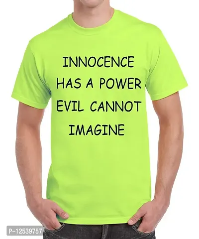 Caseria Men's Round Neck Cotton Half Sleeved T-Shirt with Printed Graphics - Innocence HAS A Power (Liril Green, MD)