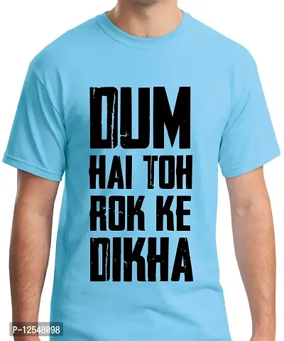 Caseria Men's Round Neck Cotton Half Sleeved T-Shirt with Printed Graphics - Dum Dikha (Sky Blue, MD)-thumb0