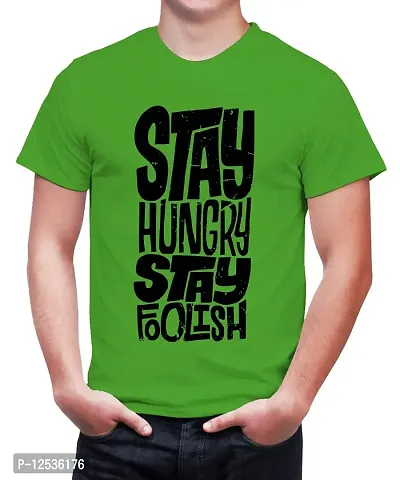 Caseria Men's Round Neck Cotton Half Sleeved T-Shirt with Printed Graphics - Stay Hungry (Parrot Green, L)-thumb0