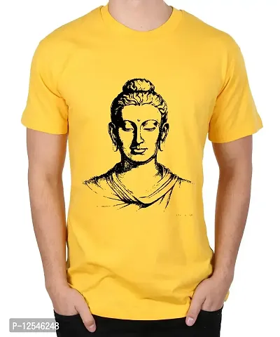 Caseria Men's Round Neck Cotton Half Sleeved T-Shirt with Printed Graphics - Gautam Buddh (Yellow, SM)