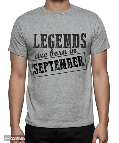 Caseria Men's Round Neck Cotton Half Sleeved T-Shirt with Printed Graphics - Legends are Born in September Pattern (Grey, SM)