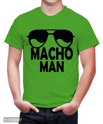 Caseria Men's Round Neck Cotton Half Sleeved T-Shirt with Printed Graphics - Macho Man (Parrot Green, L)