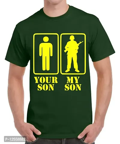 Caseria Men's Round Neck Cotton Half Sleeved T-Shirt with Printed Graphics - Your Son My Son (Bottel Green, XXL)