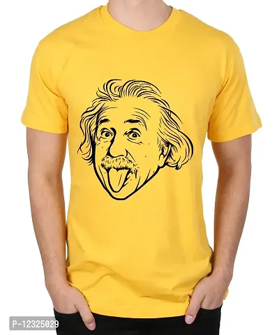 Caseria Men's Round Neck Cotton Half Sleeved T-Shirt with Printed Graphics - LOL Einstein (Yellow, XL)-thumb0