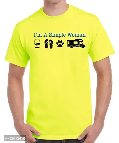 Caseria Men's Round Neck Cotton Half Sleeved T-Shirt with Printed Graphics - A Simple Woman (Lemon Yellow, XL)