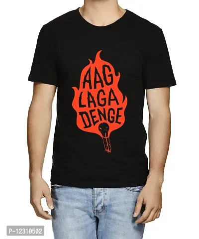 Caseria Men's Round Neck Cotton Half Sleeved T-Shirt with Printed Graphics - Aag Laga Denge (Black, MD)-thumb0