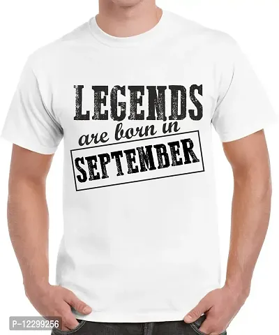 Caseria Men's Round Neck Cotton Half Sleeved T-Shirt with Printed Graphics - Legends are Born in September Pattern (White, XXL)-thumb0