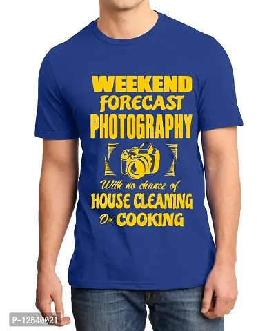 Caseria Men's Round Neck Cotton Half Sleeved T-Shirt with Printed Graphics - Weekend Forecast Photography (Royal Blue, MD)