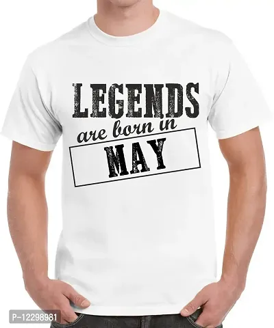 Caseria Men's Round Neck Cotton Half Sleeved T-Shirt with Printed Graphics - Legends are Born in May Pattern (White, MD)-thumb0