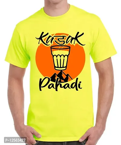 Caseria Men's Round Neck Cotton Half Sleeved T-Shirt with Printed Graphics - Kadak Pahadi (Lemon Yellow, MD)-thumb0