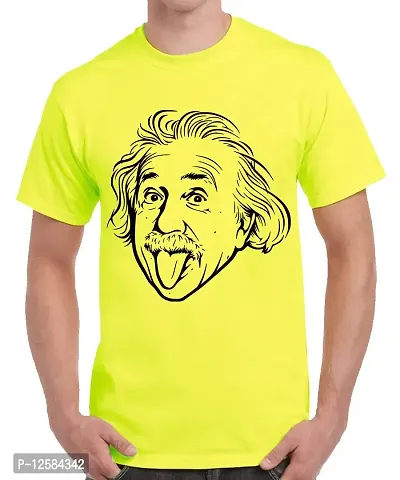 Caseria Men's Round Neck Cotton Half Sleeved T-Shirt with Printed Graphics - LOL Einstein (Lemon Yellow, MD)