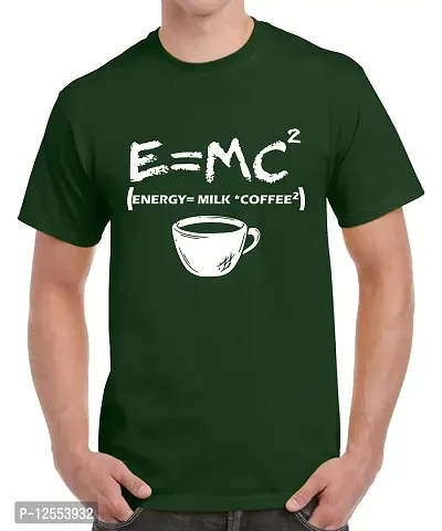 Caseria Men's Round Neck Cotton Half Sleeved T-Shirt with Printed Graphics - E=MC2 (Bottel Green, XL)