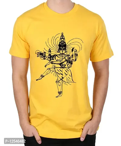 Caseria Men's Round Neck Cotton Half Sleeved T-Shirt with Printed Graphics - Maha Dev Dance (Yellow, MD)-thumb0