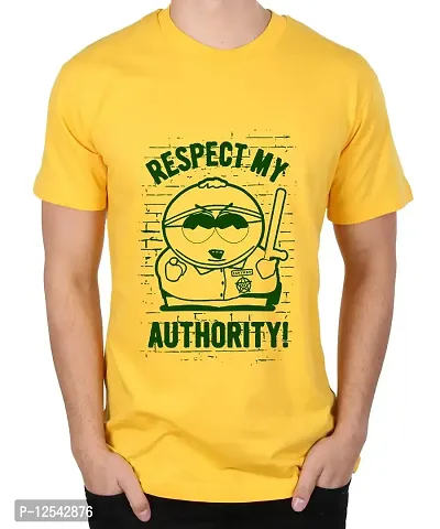 Caseria Men's Round Neck Cotton Half Sleeved T-Shirt with Printed Graphics - Respect My Authority (Yellow, SM)-thumb0