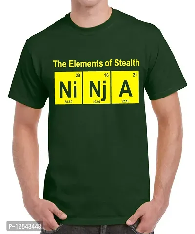 Caseria Men's Round Neck Cotton Half Sleeved T-Shirt with Printed Graphics - The Elements of Stealth (Bottel Green, XL)-thumb0