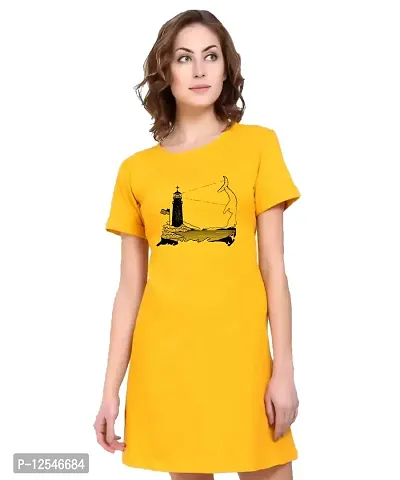 Buy Caseria Women's Round Neck Cotton T-Shirt Dress with Printed