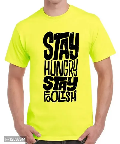 Caseria Men's Round Neck Cotton Half Sleeved T-Shirt with Printed Graphics - Stay Hungry (Lemon Yellow, SM)-thumb0