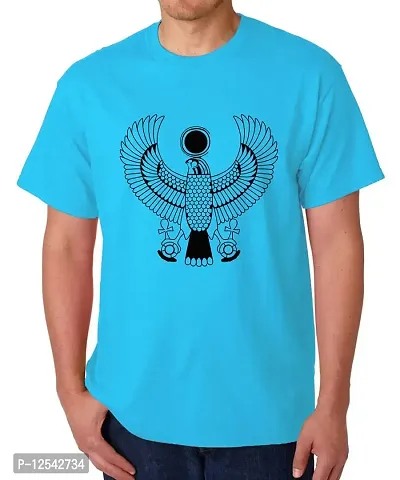 Caseria Men's Round Neck Cotton Half Sleeved T-Shirt with Printed Graphics - Egyptian Scarab Decal? (Sky Blue, MD)-thumb0