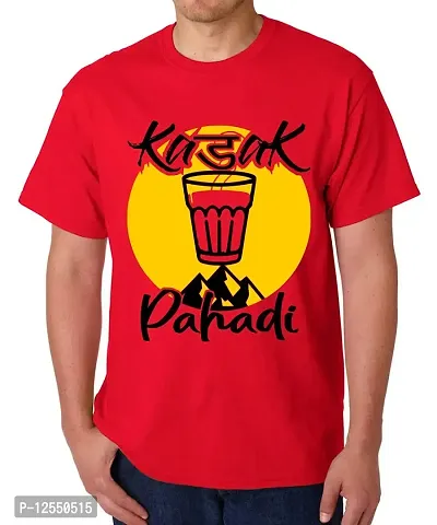 Caseria Men's Round Neck Cotton Half Sleeved T-Shirt with Printed Graphics - Kadak Pahadi (Red, MD)-thumb0