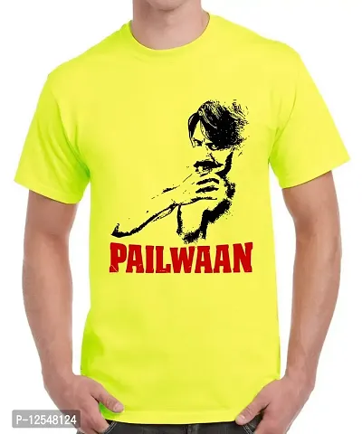 Caseria Men's Round Neck Cotton Half Sleeved T-Shirt with Printed Graphics - Pailwaan (Lemon Yellow, XL)-thumb0